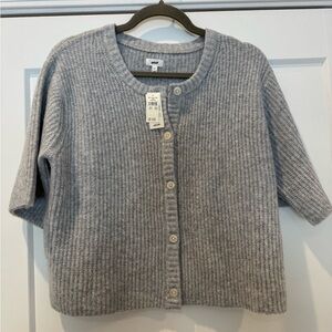 Aerie Gray Oversized Cropped Ribbed Button-Up Cardigan